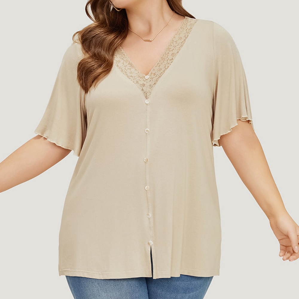 Ruffle Sleeve Lace Trim T-shirt